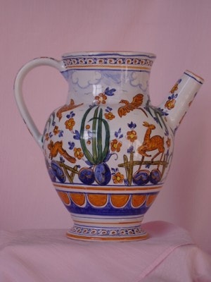 Albisola ceramics Art - Apothecary's pots, in majolica, painted in Calligraphic Style.
